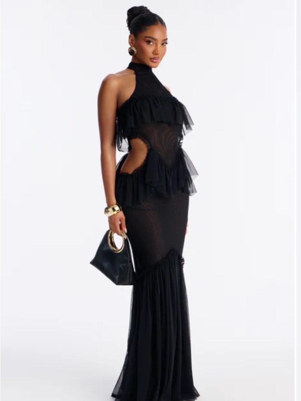 Fashion Nova Black Ruffle Cutout Maxi Dress - Picture 2 of 3